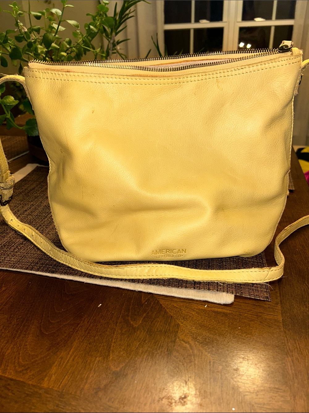 American Eagle Pale Yellow Leather Crossbody Bag